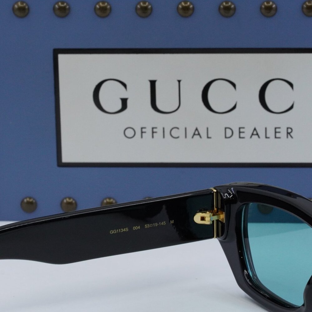 Gucci GG1134S 004 Men Rectangle Sunglasses - Black / Green - Picture 9 of 12
